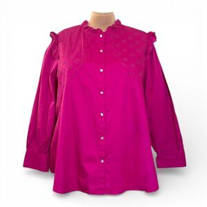 OLD NAVY Collarless Ruffle-Trimmed Embroidered Button-Down Shirt, NWOT! Size 3X